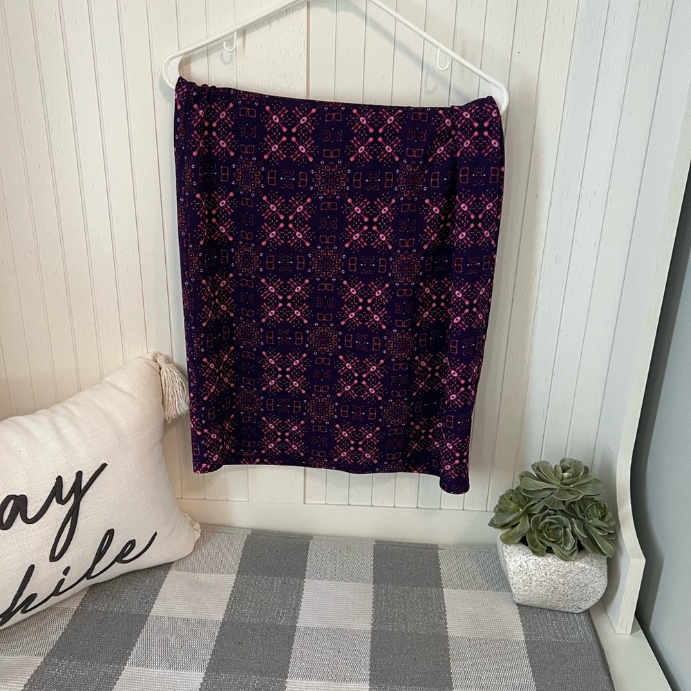 LuLaRoe Purple and Pink Patterned Midi Skirt